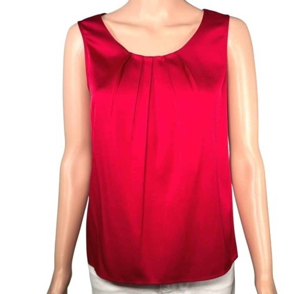 Talbots Red Silk Blend Pleated Neckline Tank Top Blouse Petites 2P Stretch